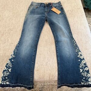 Free People Driftwood jeans Farrah Embroidered denim Flare Jeans